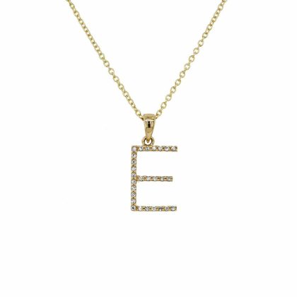 Necklaces & Pendants |   9Ct Yellow Gold Diamond  Set Initial E Pendant Jewellery Necklaces & Pendants