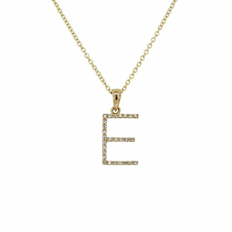 Necklaces & Pendants |   9Ct Yellow Gold Diamond  Set Initial E Pendant Jewellery Necklaces & Pendants