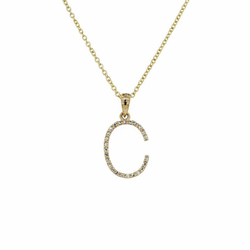 Necklaces & Pendants |   9Ct Yellow Gold Diamond Set Letter C Pendant Jewellery Necklaces & Pendants