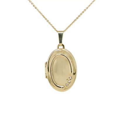 Necklaces & Pendants |   9Ct Yellow Gold Diamond Set Oval Locket With 18″ Chain Jewellery Necklaces & Pendants