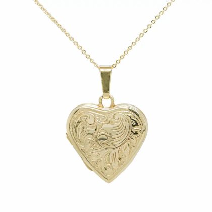 Necklaces & Pendants |   9Ct Yellow Gold Embossed Heart Locket Pendant & Chain 18″ Jewellery Necklaces & Pendants