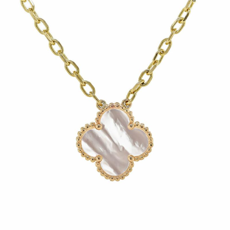 Necklaces & Pendants |   9Ct Yellow Gold Four Leaf Clover White Mop Pendant Jewellery Necklaces & Pendants