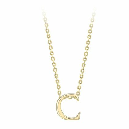 Necklaces & Pendants |   9Ct Yellow Gold Initial C Pendant And 17.5″ Chain Jewellery Necklaces & Pendants