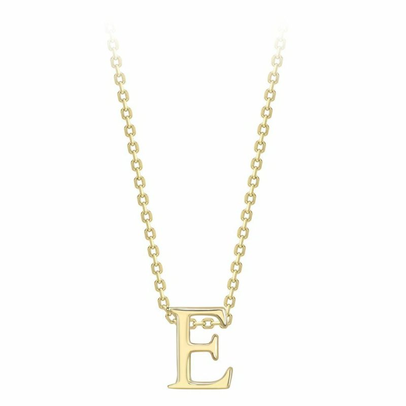 Necklaces & Pendants |   9Ct Yellow Gold Initial E Necklace And 17.5″ Chain Jewellery Necklaces & Pendants