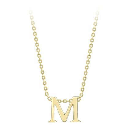 Necklaces & Pendants |   9Ct Yellow Gold Initial M Pendant And 17.5″ Chain Jewellery Necklaces & Pendants