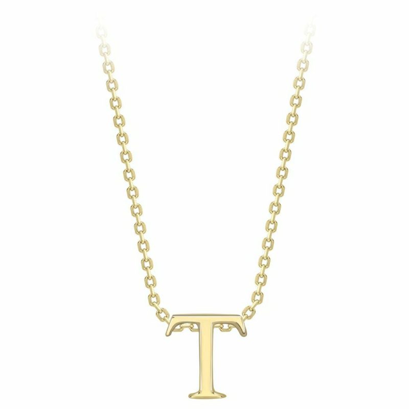 Necklaces & Pendants |   9Ct Yellow Gold Initial T Necklace And 17.5″ Chain Jewellery Necklaces & Pendants