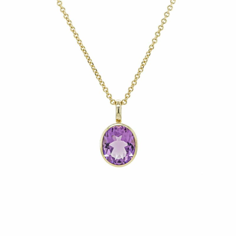 Necklaces & Pendants |   9Ct Yellow Gold Oval Amethyst Rub Over Set Pendant Jewellery Necklaces & Pendants