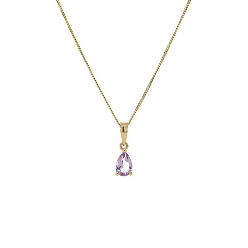 Necklaces & Pendants |   9Ct Yellow Gold Pear Shaped Amethyst Pendant 0.33Ct Jewellery Necklaces & Pendants