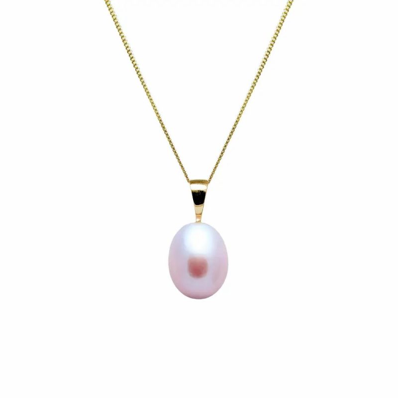 Necklaces & Pendants |   9Ct Yellow Gold Pink Teardrop Cultured River Pearl Pendant 9Mm Jewellery Necklaces & Pendants