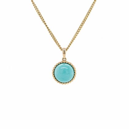 Necklaces & Pendants |   9Ct Yellow Gold Round Turquoise Roped Edge Pendant Jewellery Necklaces & Pendants