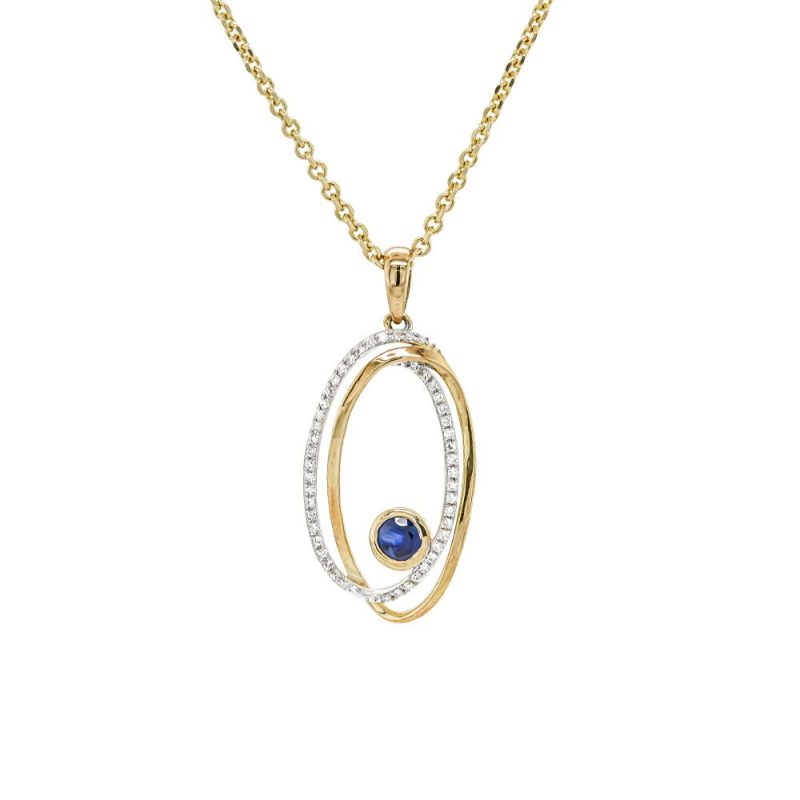 Necklaces & Pendants |   9Ct Yellow Gold Sapphire And Diamond Long Oval Drop Pendant Jewellery Necklaces & Pendants