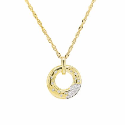 Necklaces & Pendants |   9Ct Yellow Gold Scattered Brilliant Cut .20Cts Diamond Open Circle Pendant Jewellery Necklaces & Pendants