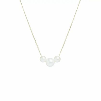 Necklaces & Pendants |   9Ct Yellow Gold Sliding Trio Pearl & Curb Chain 18″ Jewellery Necklaces & Pendants