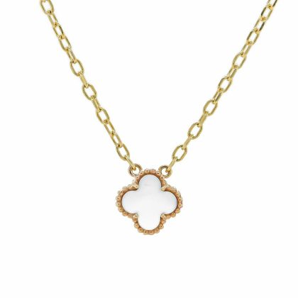 Necklaces & Pendants |   9Ct Yellow Gold Small White Mop Four Leaf Clover Pendant Jewellery Necklaces & Pendants