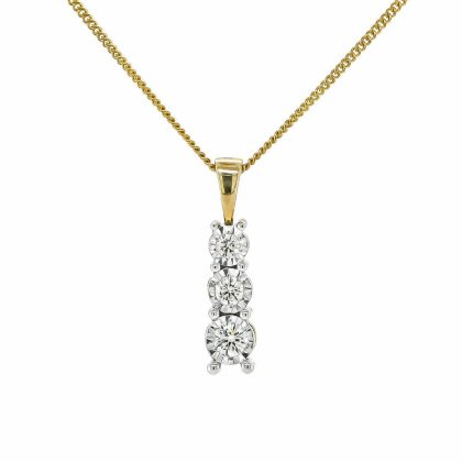 Necklaces & Pendants |   9Ct Yellow Gold Three Stone Diamond Drop Pendant .25Cts Jewellery Necklaces & Pendants