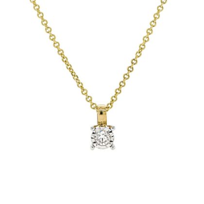 Necklaces & Pendants |   9Ct Yellow & White Gold Brilliant Cut Diamond Illusion Set Pendant 0.25Ct Jewellery Necklaces & Pendants