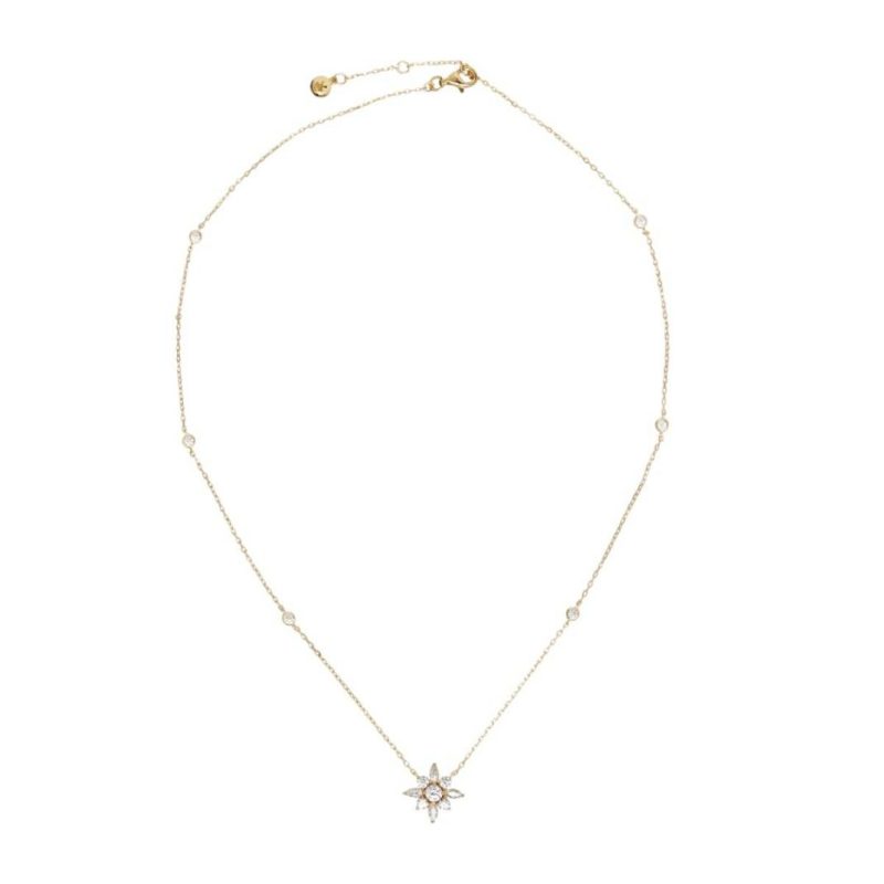 Necklaces & Pendants |   Camelia Yellow Plated Station Necklace Cn925Y-Came Jewellery Necklaces & Pendants