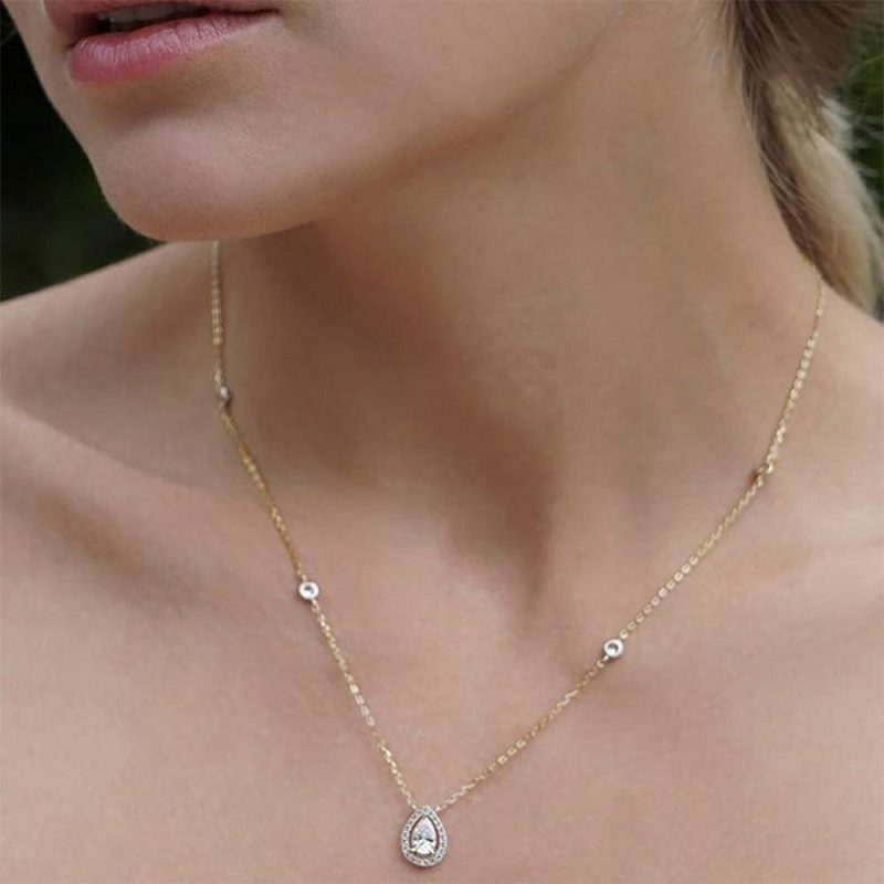 Necklaces & Pendants |   Emile Pear Boarderset Pendant Necklace Cn925Y-Emil Jewellery Necklaces & Pendants