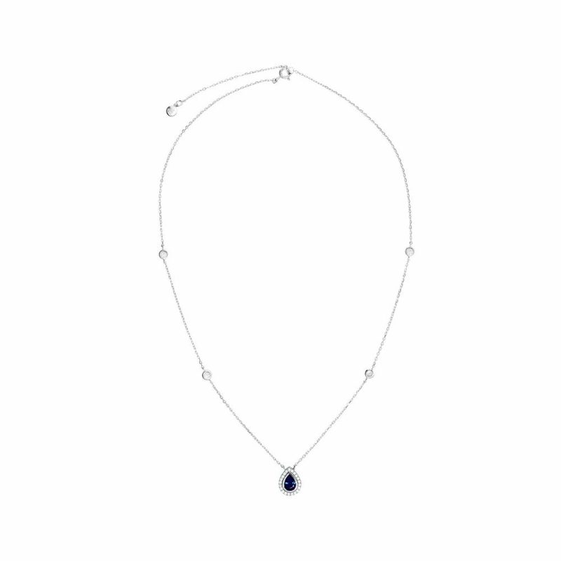 Necklaces & Pendants |   Emile Silver White Gold Plated  Sapphire Cz Necklace Cn925W-Emil-Sa Jewellery Necklaces & Pendants