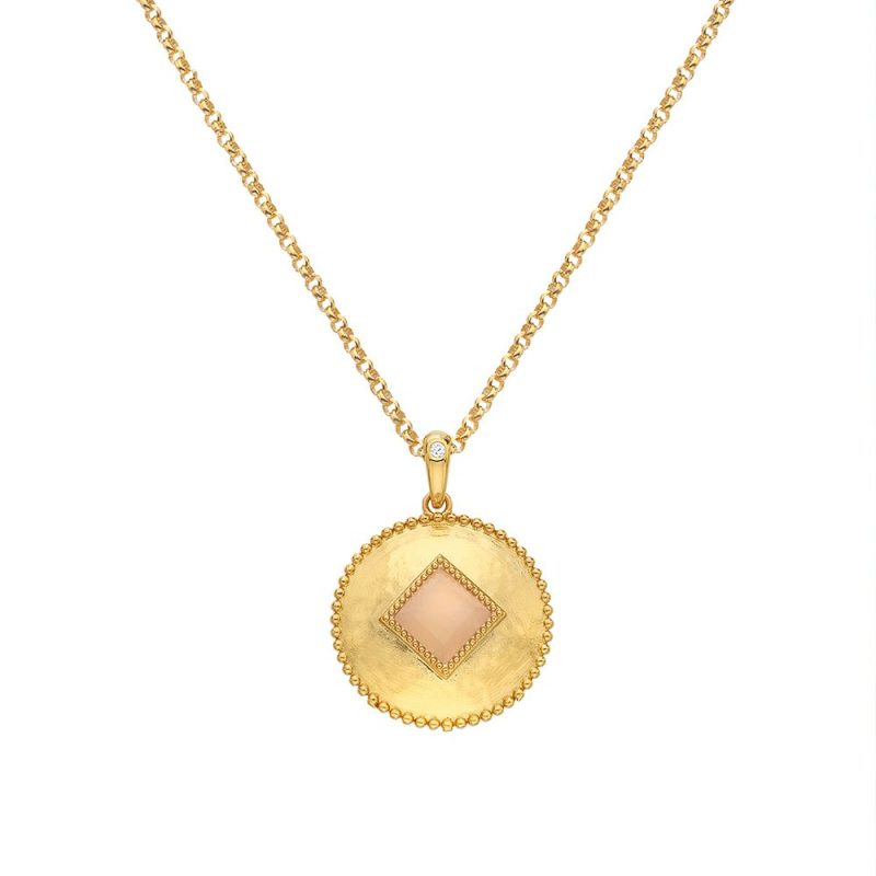 Necklaces & Pendants |   Hot Diamonds X Gemstones Pink Quartz Coin Pendant Dp936 Jewellery Necklaces & Pendants