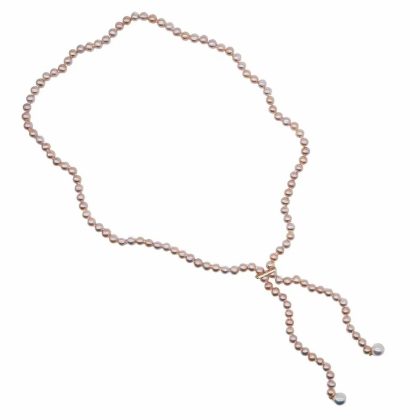 Necklaces & Pendants |   Peach Cultured River Pearl Lariat With White Teardrop Ends 32″ Jewellery Necklaces & Pendants