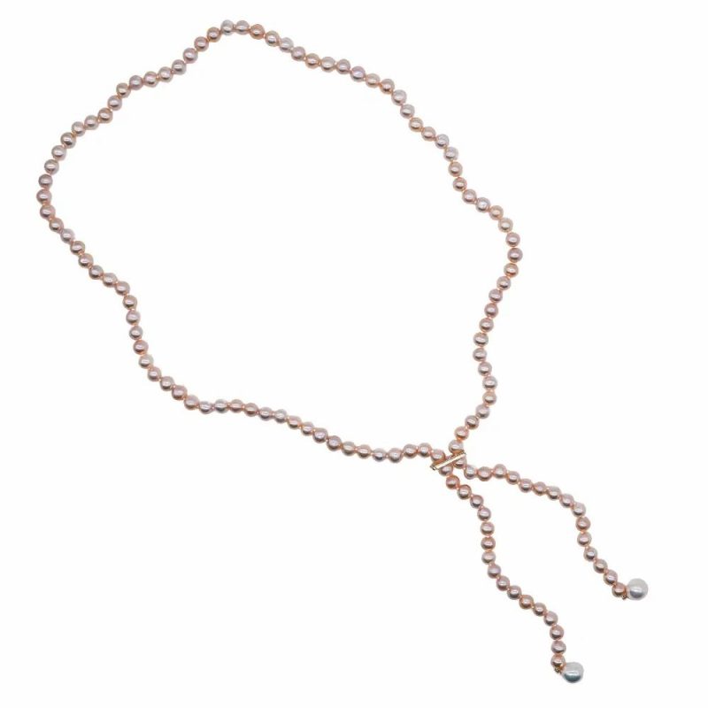 Necklaces & Pendants |   Peach Cultured River Pearl Lariat With White Teardrop Ends 32″ Jewellery Necklaces & Pendants