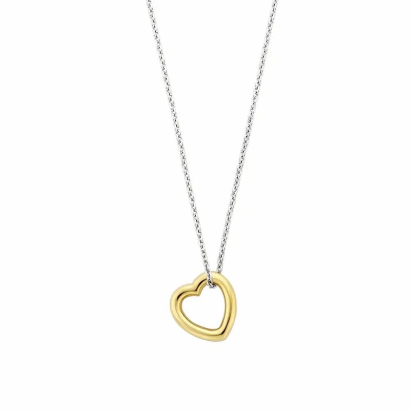 Necklaces & Pendants |   Silver And Gp Heart Necklace 34022Sy/42 Jewellery Necklaces & Pendants