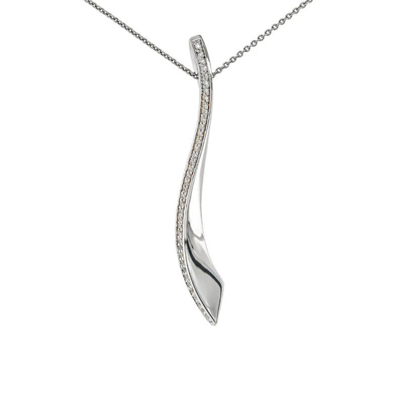 Necklaces & Pendants |   Silver Cubic Zirconia Set Flat Edge Twist Bar Pendant Jewellery Necklaces & Pendants