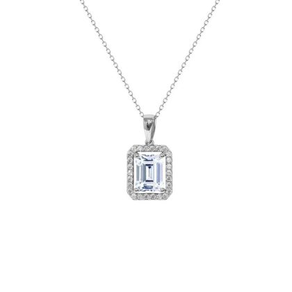 Necklaces & Pendants |   Silver Eton Emerald Cut Borderset Pendant – Cn925W-Eton Jewellery Necklaces & Pendants