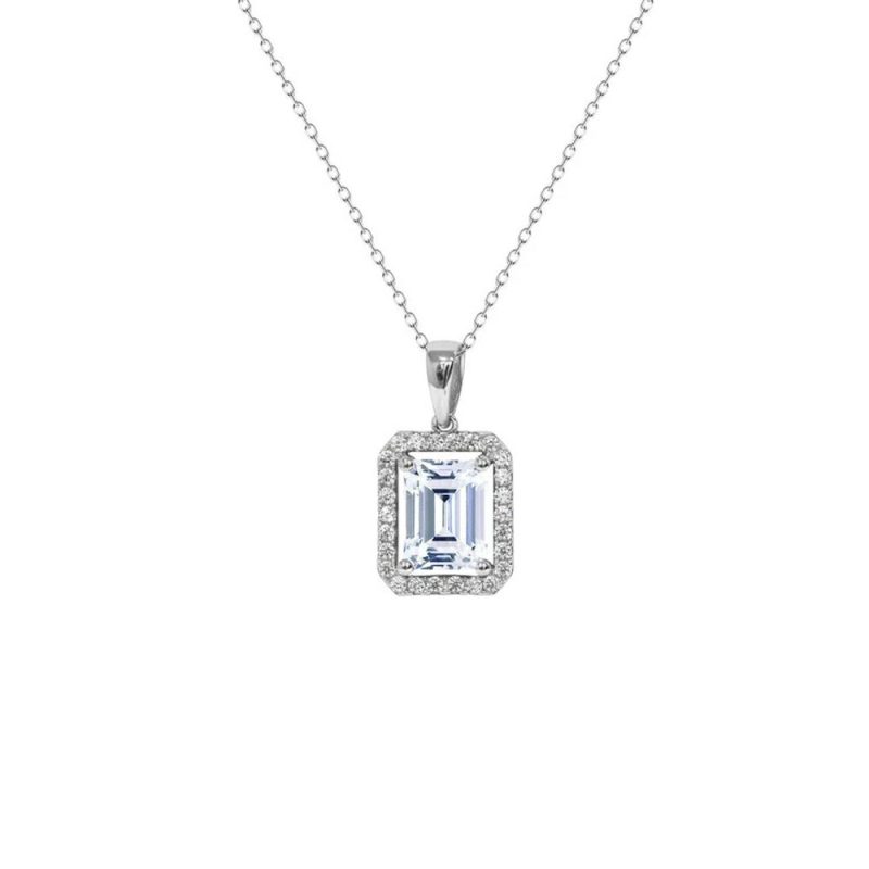 Necklaces & Pendants |   Silver Eton Emerald Cut Borderset Pendant – Cn925W-Eton Jewellery Necklaces & Pendants