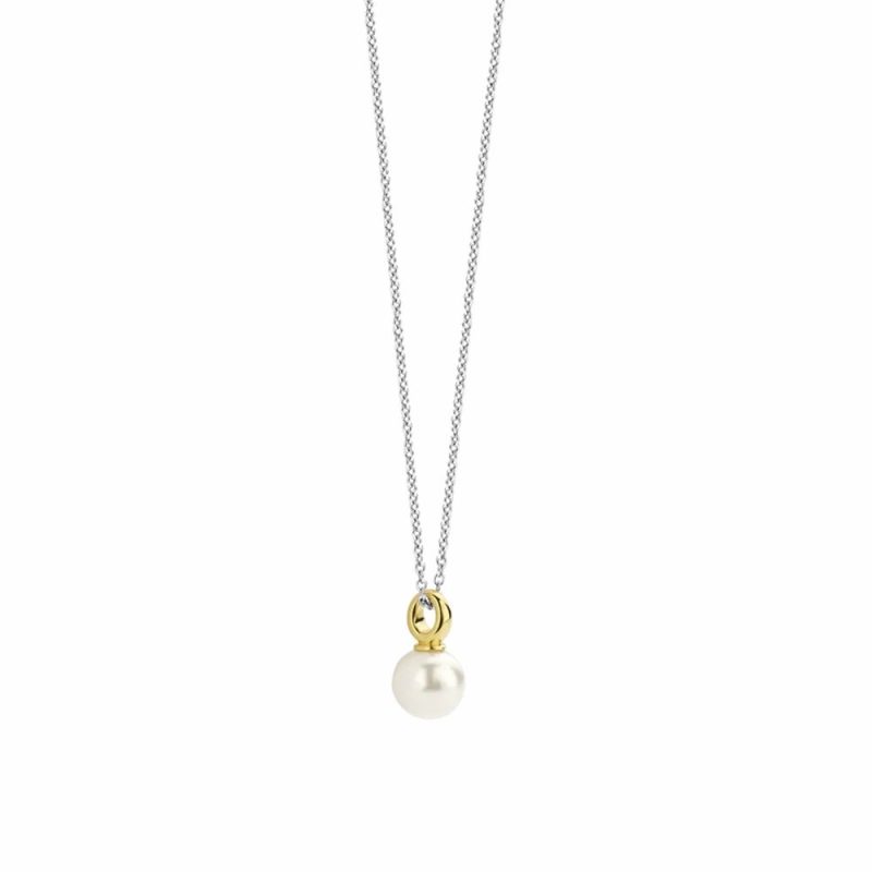 Necklaces & Pendants |   Silver & Gold Plated Pearl Drop Pendant & Chain 34037Yp/42 Jewellery Necklaces & Pendants