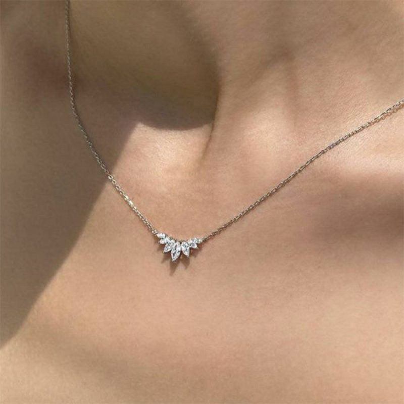 Necklaces & Pendants |   Silver Tulisa Graduated Marquise Necklace – Cn925W-Tuli Jewellery Necklaces & Pendants