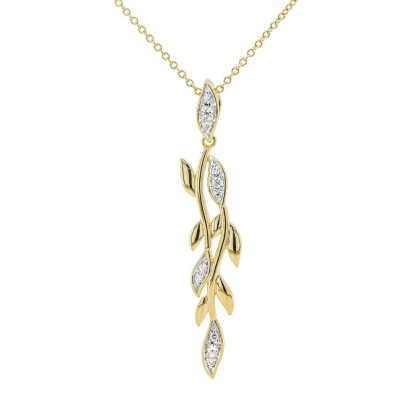 Necklaces & Pendants |   Silver & Yellow Gold Plated Cubic Zirconia Leaf Drop Pendant Jewellery Necklaces & Pendants