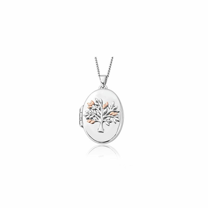 Necklaces & Pendants |   Tree Of Life Silver And Rose Gold Oval Locket And Chain 3Sntll Jewellery Necklaces & Pendants