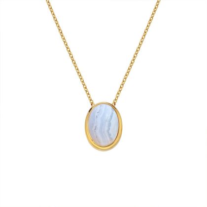 Necklaces & Pendants |   X Gemstones Gold Plated Blue Agate Oval Necklace Dn190 Jewellery Necklaces & Pendants