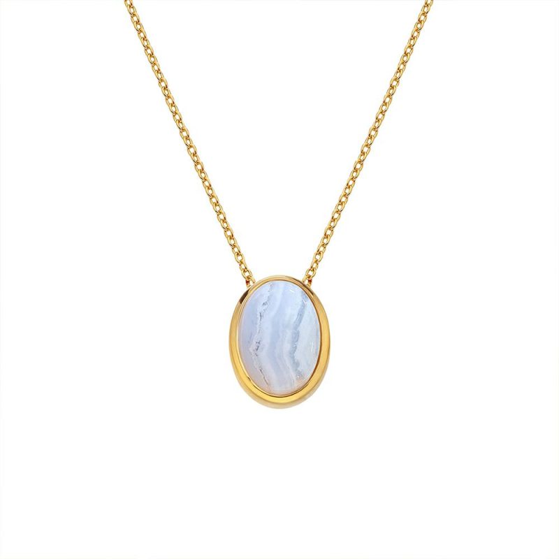 Necklaces & Pendants |   X Gemstones Gold Plated Blue Agate Oval Necklace Dn190 Jewellery Necklaces & Pendants