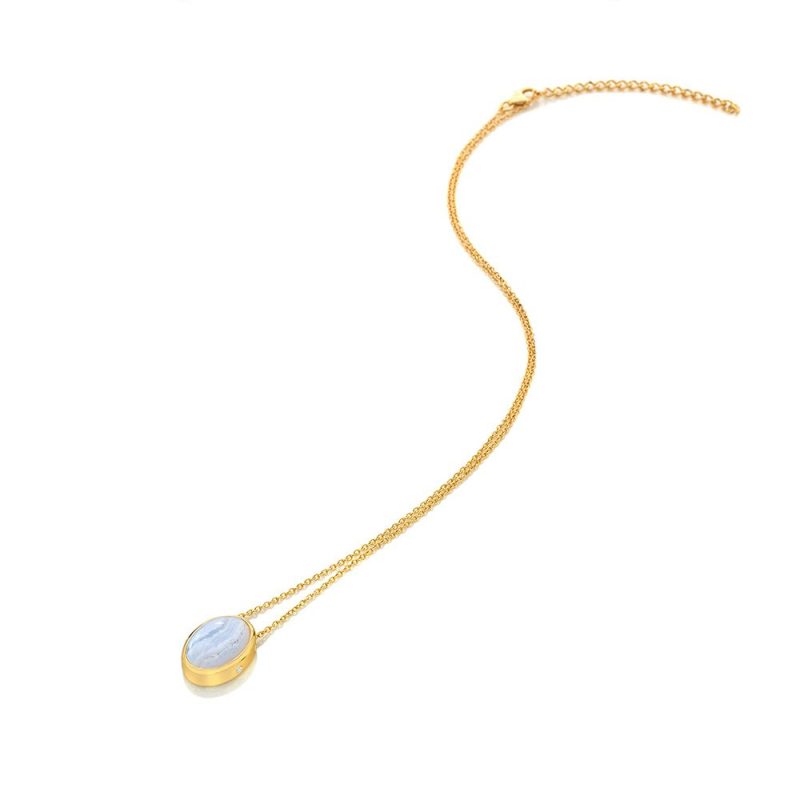 Necklaces & Pendants |   X Gemstones Gold Plated Blue Agate Oval Necklace Dn190 Jewellery Necklaces & Pendants