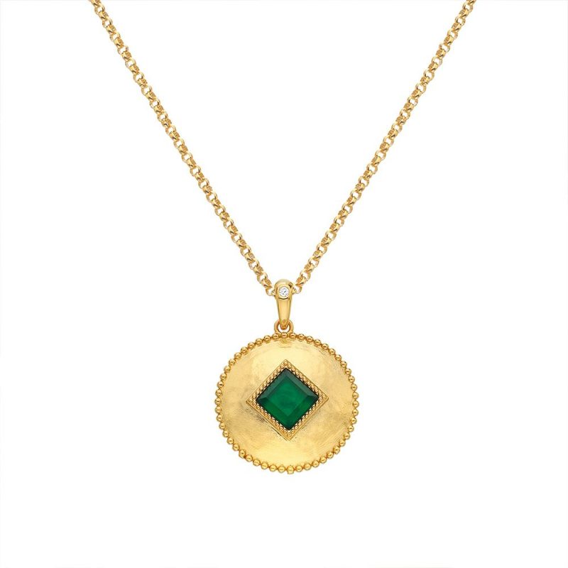 Necklaces & Pendants |   X Gemstones Green Agate Coin Pendant With Chain Dp935 Jewellery Necklaces & Pendants