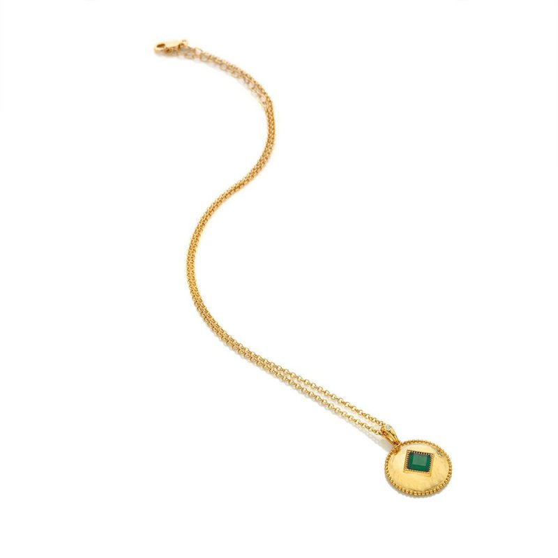 Necklaces & Pendants |   X Gemstones Green Agate Coin Pendant With Chain Dp935 Jewellery Necklaces & Pendants