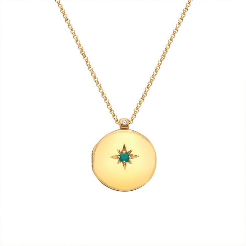 Necklaces & Pendants |   X Gemstones Starburst Green Agate Locket And Chain Dp932 Jewellery Necklaces & Pendants