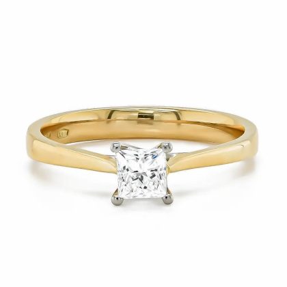 Rings |   18Ct Yellow Gold & Platinum D Colour Certificated Princess Diamond Ring .41Ct Jewellery Rings