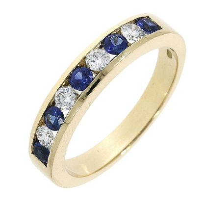 Rings |   18Ct Yellow Gold Sapphire And Diamond Channel Set Eternity Band Jewellery Rings