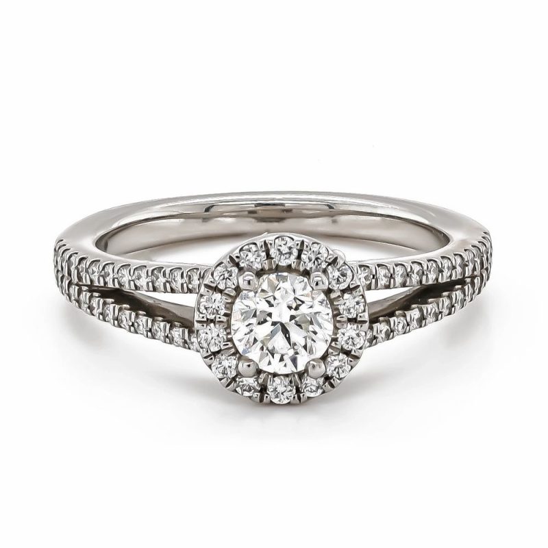 Rings |   Platinum Brilliant Cut Diamond Ring With Diamond Set Shoulders 0.90Ct Jewellery Rings