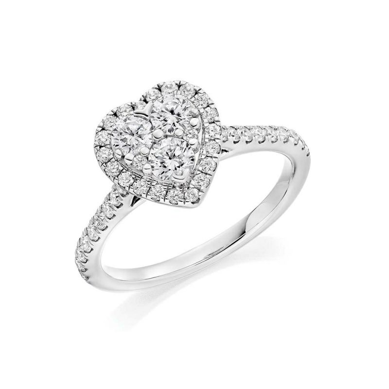 Rings |   Platinum Heart Shaped Diamond Cluster Ring.90Ct Jewellery Rings