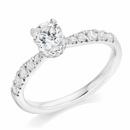 Rings |   Platinum Round Brilliant Cut Diamond Engagement Ring With Tapered Diamond Shoulders .95Ct Jewellery Rings