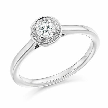 Rings |   Platinum Round Brilliant Diamond Halo Ring .29Ct Jewellery Rings