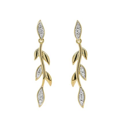 Earrings |   Silver & Yellow Gold Plated Cubic Zirconia Leaf Drop Earrings Earrings Earrings