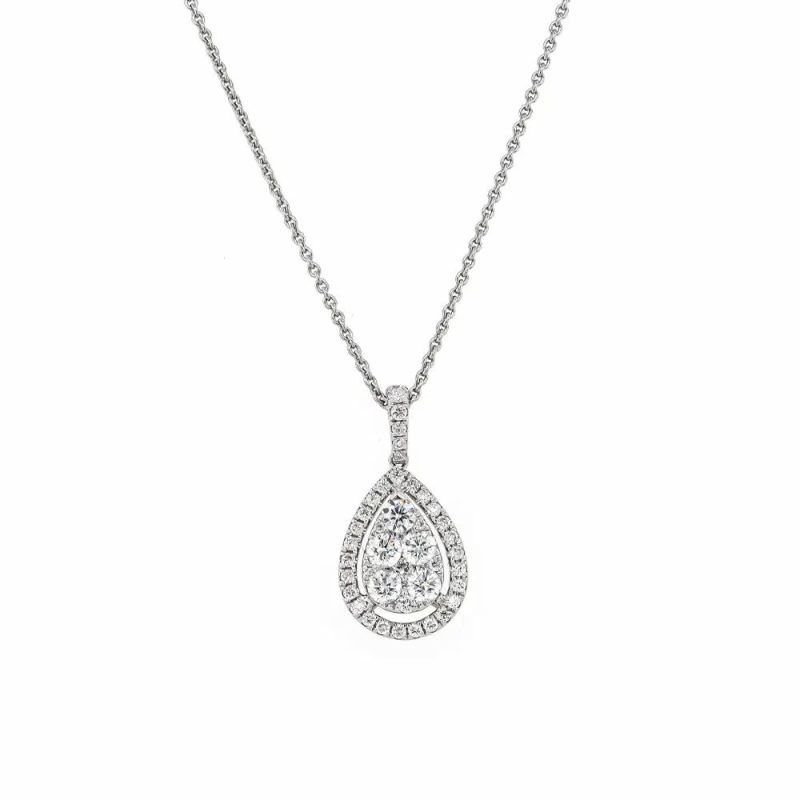 Necklaces & Pendants |   18Ct White Gold Brilliant Cut .28Cts Diamond Cluster Pear Shaped Pendant Jewellery Necklaces & Pendants